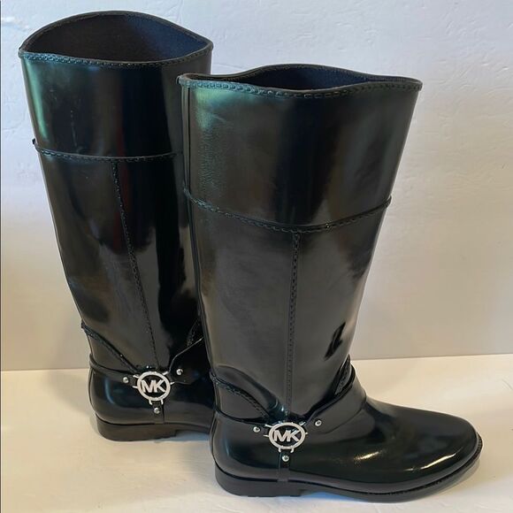 Michael Kors Black Heeled Boots with Decorative Strap and Silver logo - Picture 7 of 13